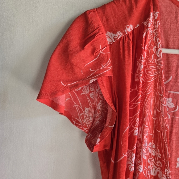 Rollas Dancer Coral Red Floral Wrap Mini Dress NWOT - Picture 6 of 8